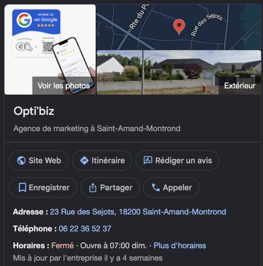 La fiche Google Business Profile d'Opti'biz à Saint-Amand-Montrond : photos, adresse, téléphone, horaires et boutons Site web, Itinéraire et Rédiger un avis